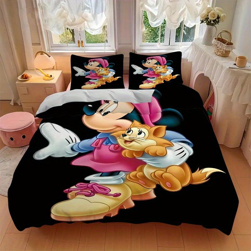 3pcs Mickey Mouse & Cat Printed Bedding Set, Soft and Comfortable Quilt Cover for Bedroom S067