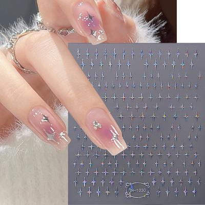 3D Laser Sakura Flower Nail Sticker Aurora Decals Glitter Star Butterfly Floral Adhesive Sliders Cherry Blooming Manicure