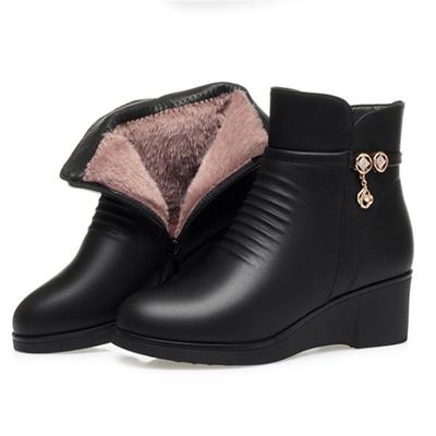 Fashion Wedges Heel Women Boots 2024 Winter Thick Plush Lined Soft Leather Women Snow Boots Large Size Women Winter Shoes