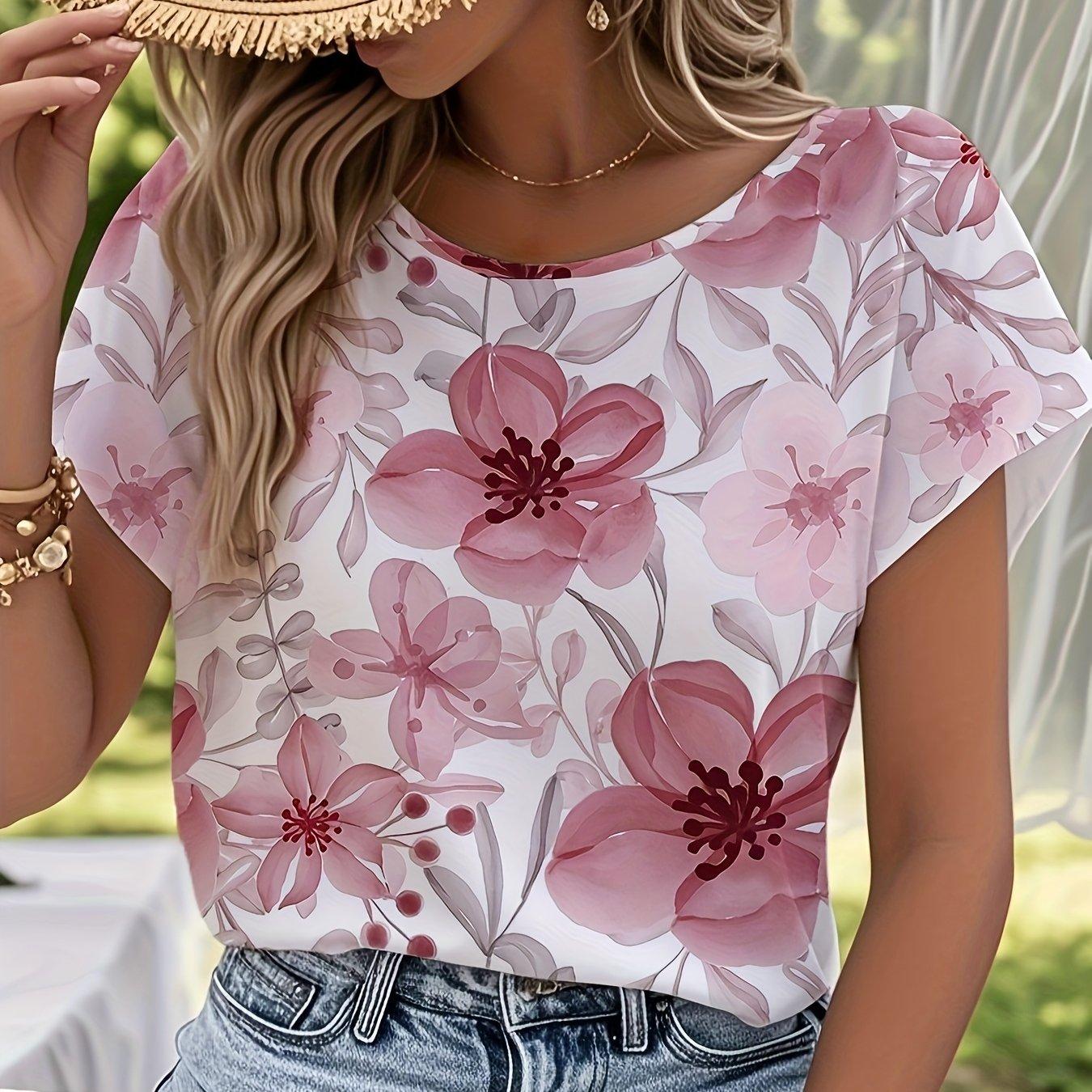 Женская футболка в богемном стиле с цветочным принтом S разноцветный