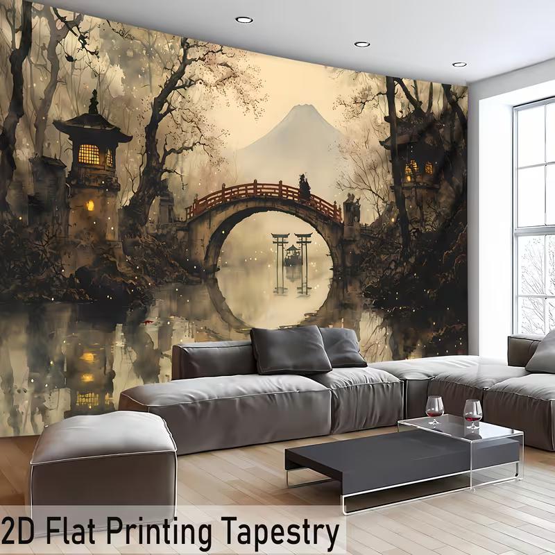 2D Zen-Garten Berg Fuji Wandteppich Ästhetische Heim-Hintergrunddekoration