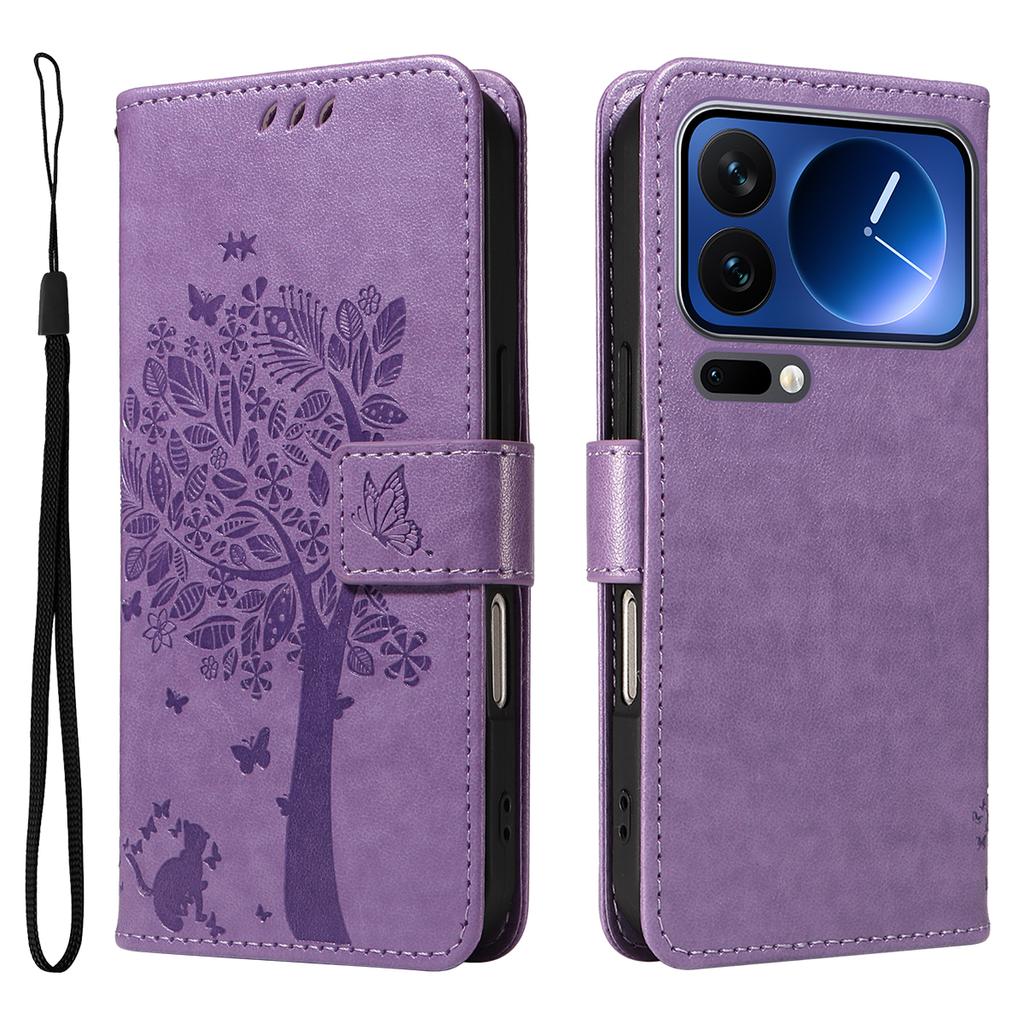 For Xiaomi 17 Pro Phone Case with Stand Cat Tree Pattern Leather Wallet Mobile Cover