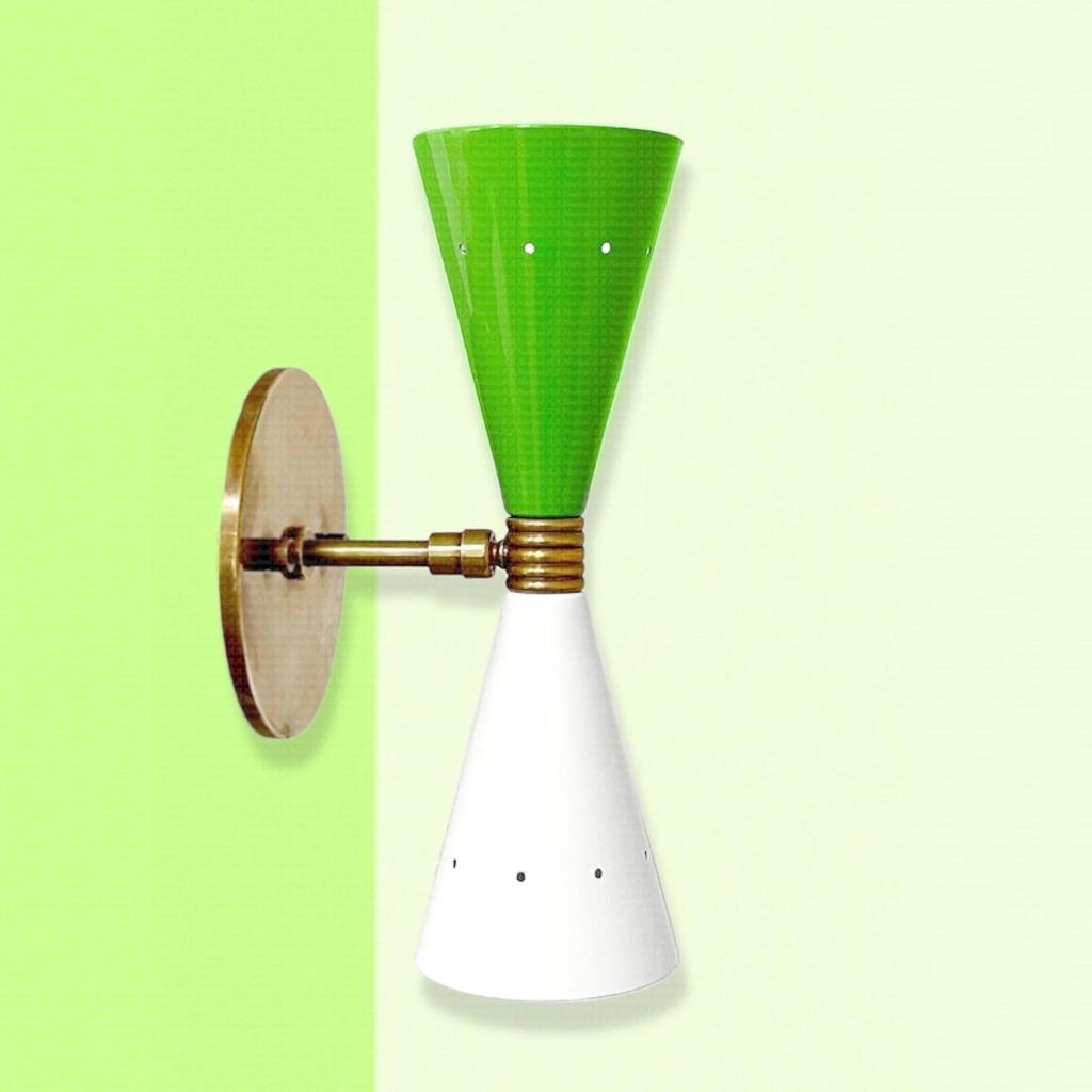 1950s Mid Century Italian Wall Vanity Sconce - 2 Bulb Wall Light - Brass Bell-Cone Shape Wall Fixture (Multicolor)