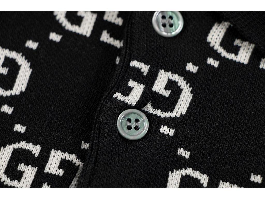 Unisex Trendig Sommar G-bokstav Jacquardstickad Pikétröja med Krage och Korta Ärmar
