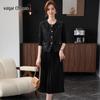 Dames Elegante Jurk met Lange Mouwen en Plooien Set
