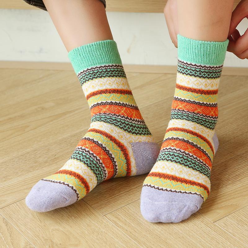 5/10 Pairs Women Double Layer Octagonal Flower Rabbit Wool Socks Autumn Winter Retro Coarse Knit Socks