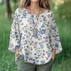 Summer Tops For Women Cute O Neck 3/4 Sleeve Blouses Floral Print Top Casual Shirts