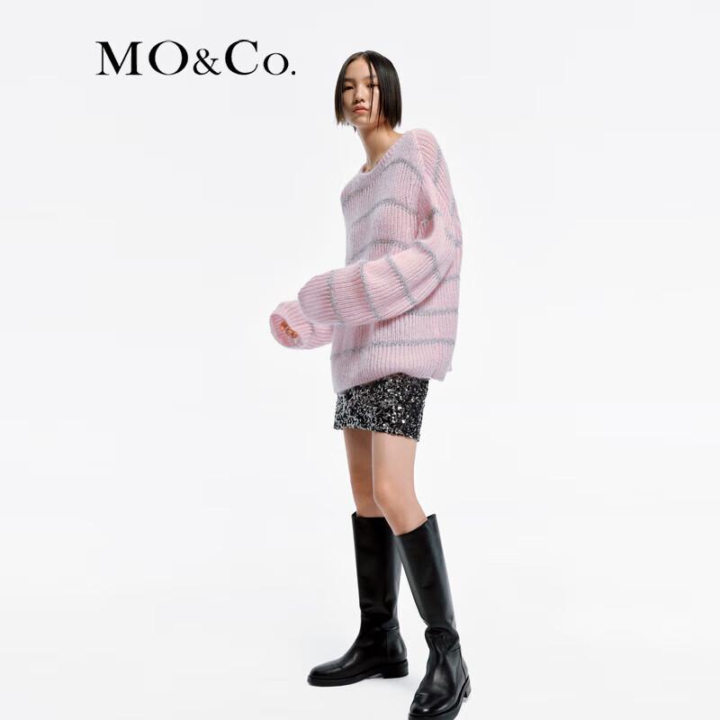 MO&Co. 2024 Spring Mohair Wool Blend Sparkly Knit Sweater