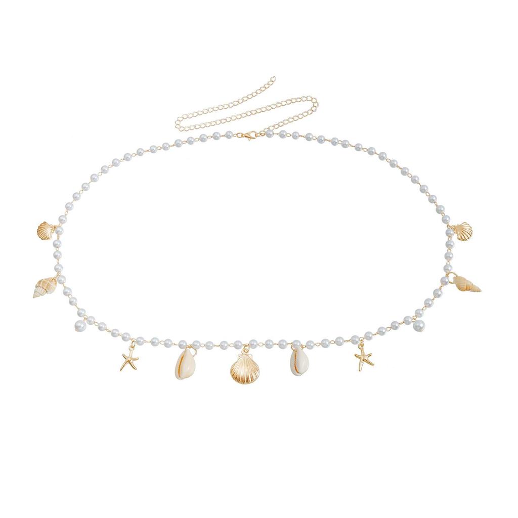 Bohemian Beach Faux Pearl & Seashell Starfish Waist Chain for Women