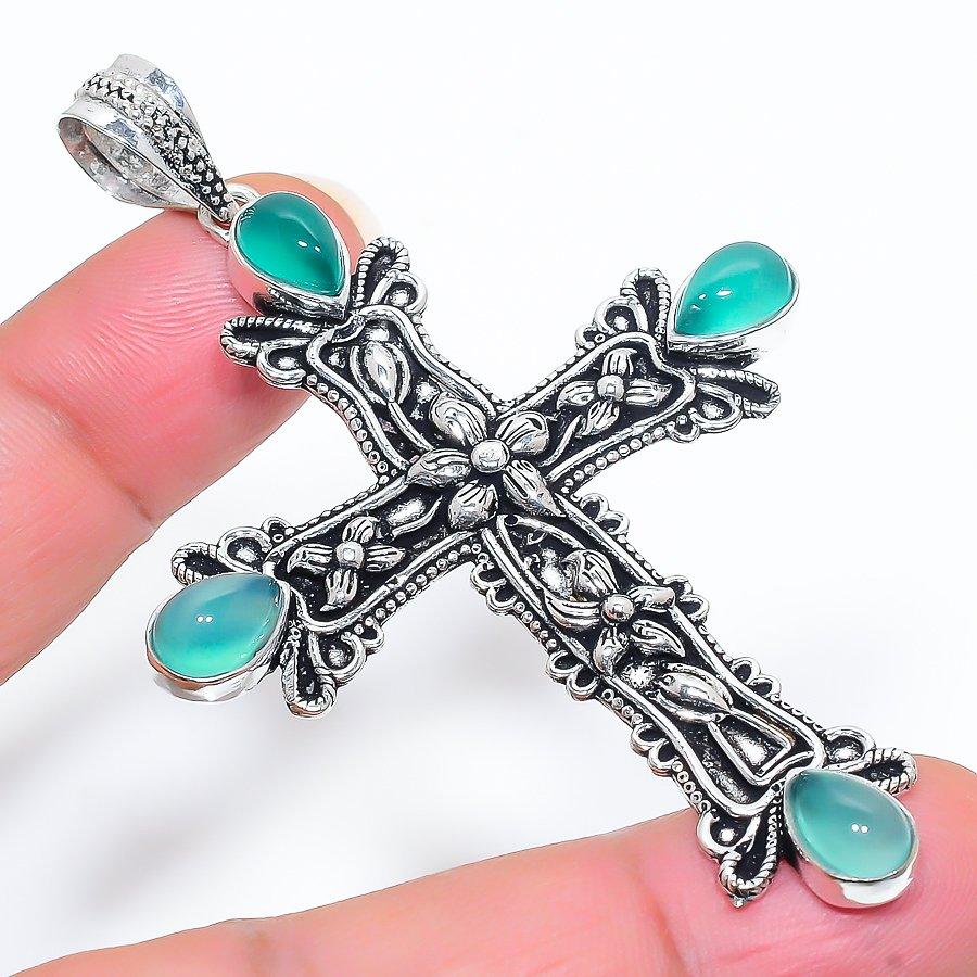 

Cross Green Onyx Gemstone Handmade Ethnic Jewelry Pendant 3.03 VR-2735