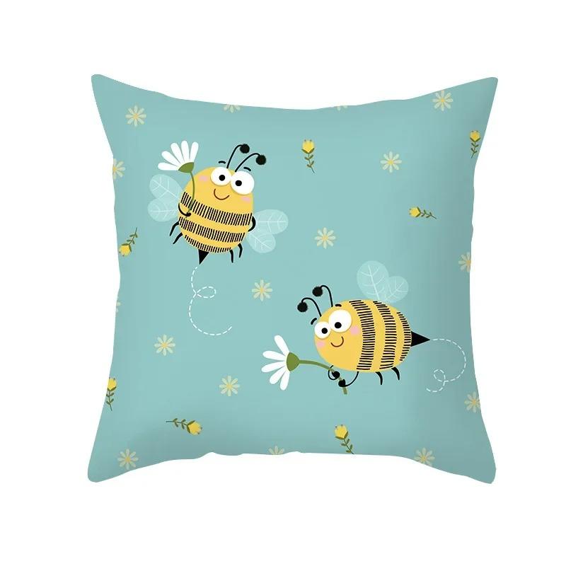 Office Living Room Home Pillowcase Car Ornaments Cartoon Bee Print Pillowcase