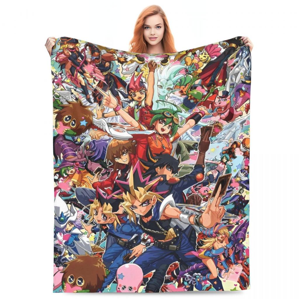 Anime Yu Gi Oh Card Blankets Blue Eyes White Dragon Cartoon Plush Novelty Soft Throw Blankets for Home Restaurant Spring Autumn