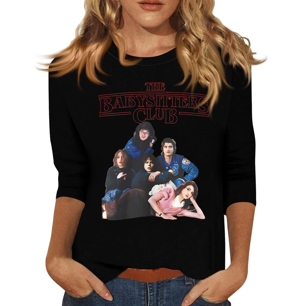 3/4-Ärmel Oberteile für Damen T-Shirt Lässig Print Oberteile T-Shirt Rundhals Pullover Bluse