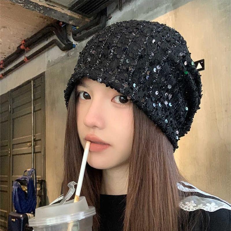 Autumn and Winter Hats, Women's Large Brim Shows the Face, Small Headgear, Versatile Sequins, Gypsy Stars, Stacked Hats, Cold Hats.