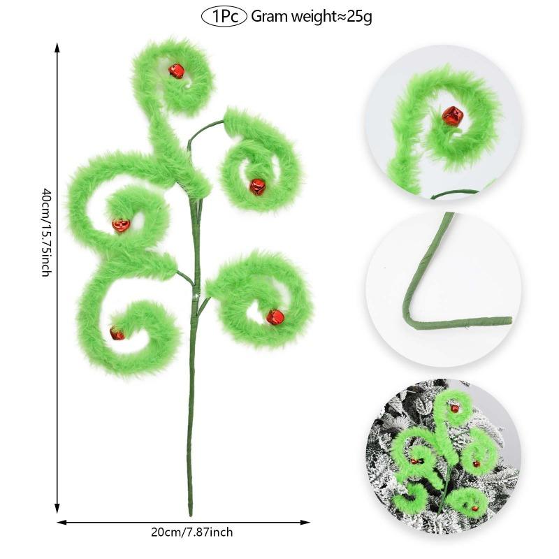 1pcs Plush Christmas Picks Green Tree Stems Ornaments for Xmas Tree Wreath DIY Crafts Home Garden Vase Filler Decor