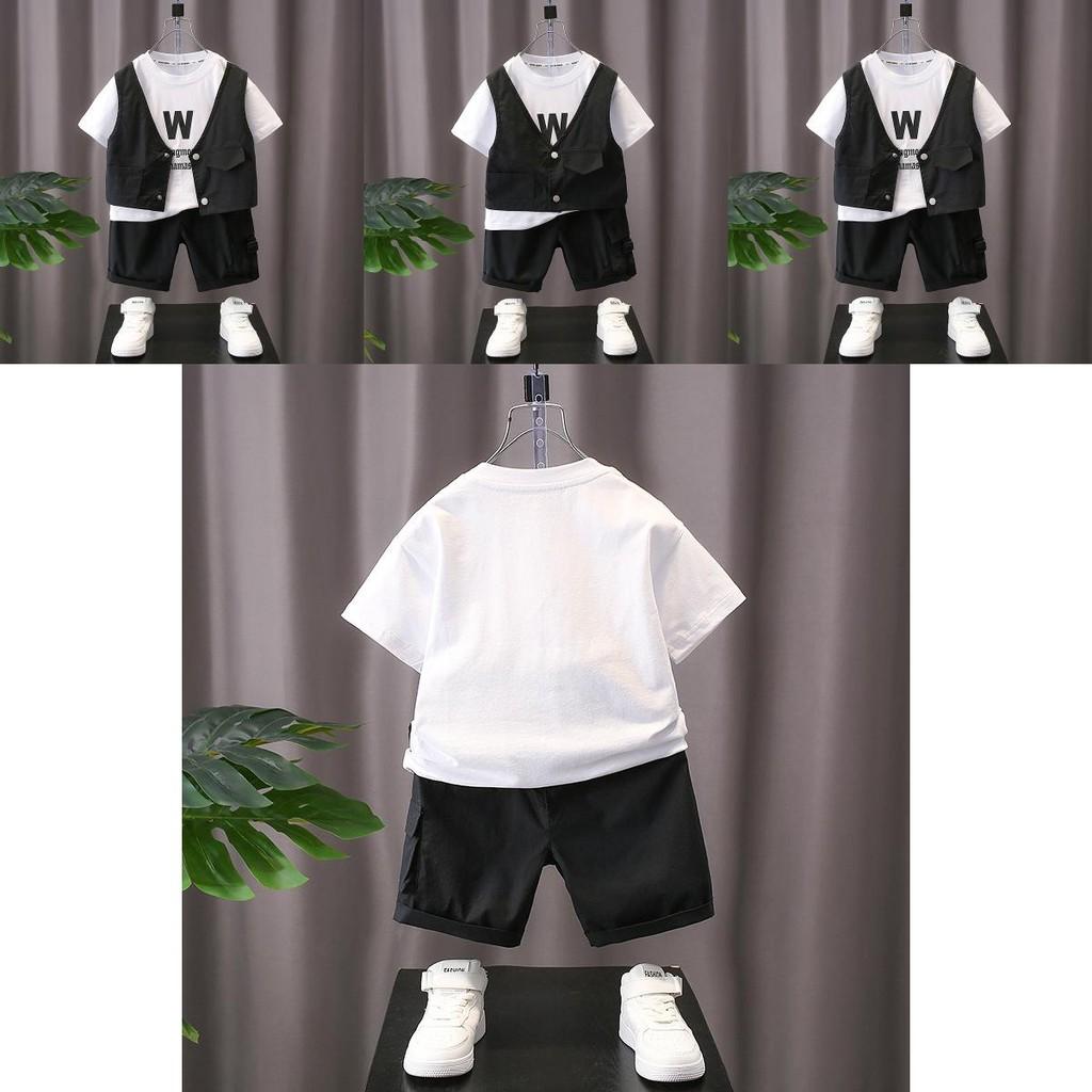 Cool Stylish Boys Summer Outfit Set 2024 Trendy Two Piece Cotton Clothing For Kids