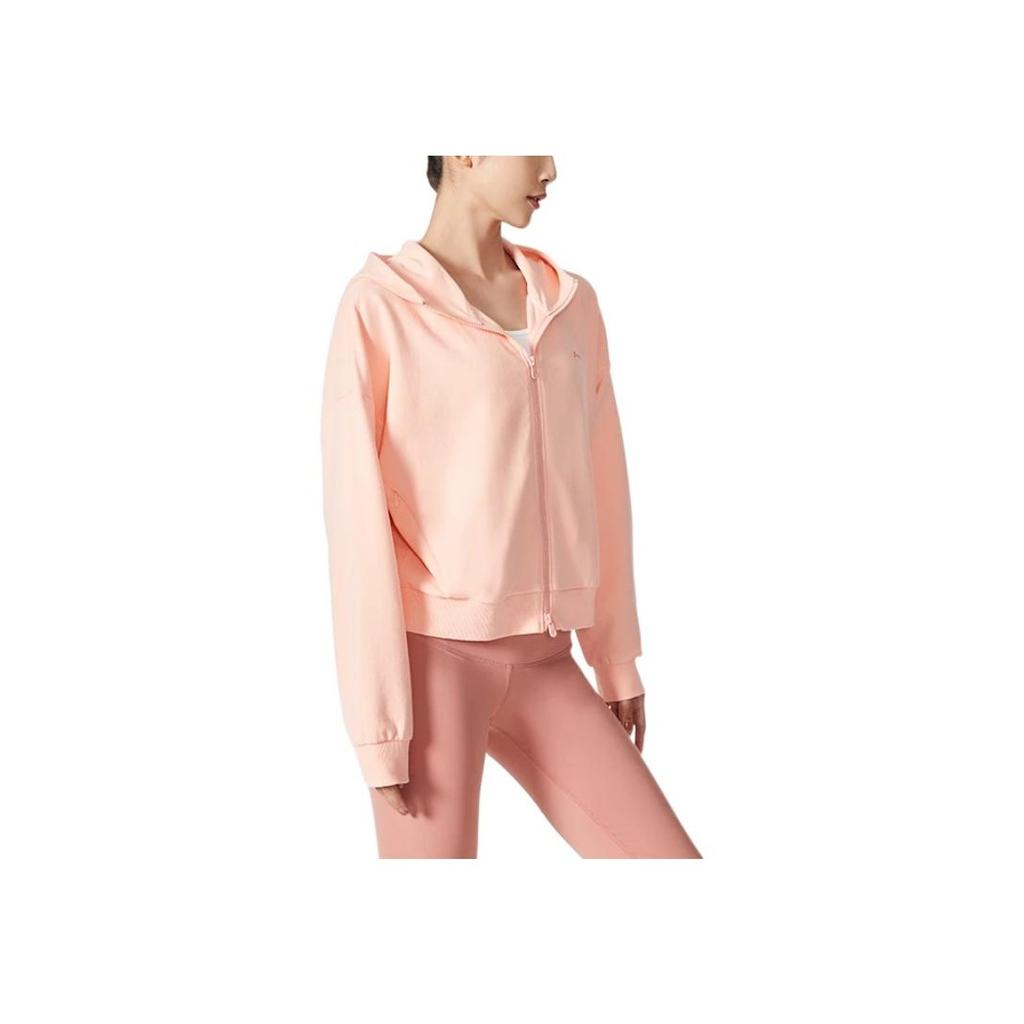 Li Ning Training Series Solid Color Embroidered Letter Logo Zipper Hoodie Women hoodies Bright-Lotus-Orange AWDS952-3