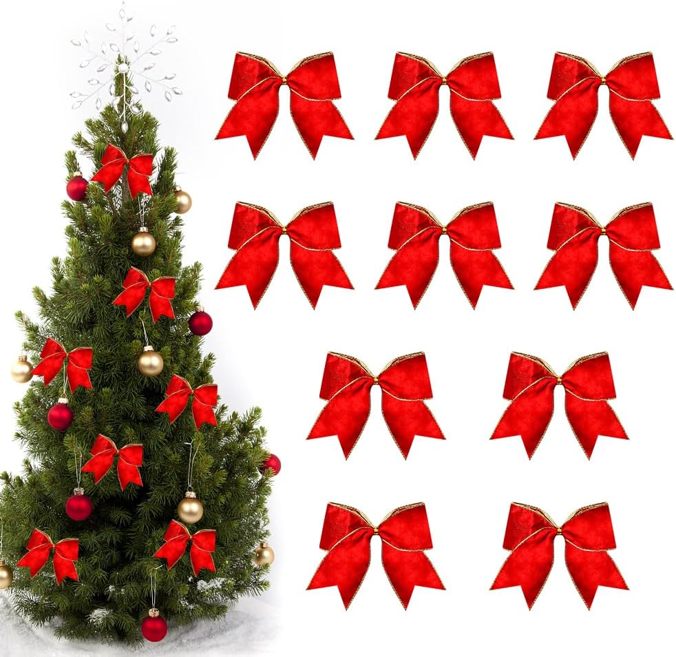 

10 шт. бантов из красного бархата на День святого Валентина для венка, деревенские банты для зимы, красный бант на Рождество, банты для елки с золотой окантовкой для свадебного декора 4.72 x 6.09 in