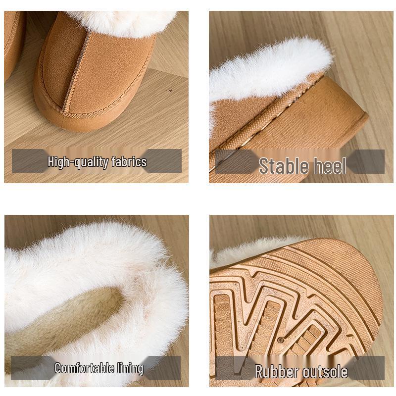 Damen Winterpantoffeln mit dicker Sohle und Fell - Gemütliche Plüsch-Baumwolle für drinnen/draußen
