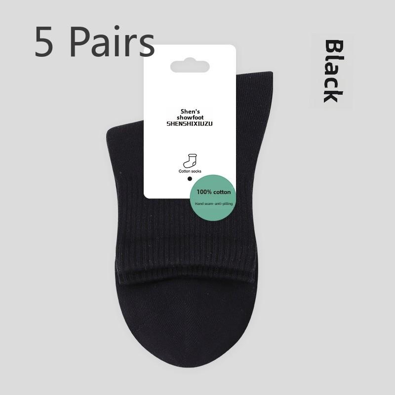 5 Pairs of Women's Thin Sweat-wicking Odor Proof Cotton Sports Mid Tube Socks