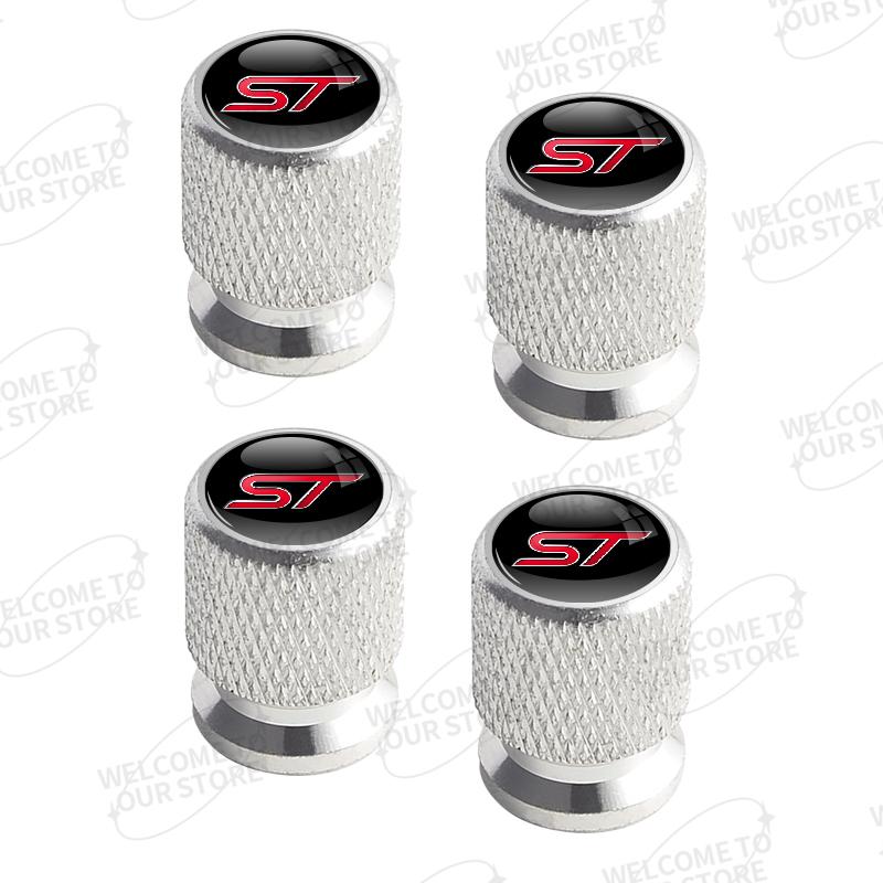 Aluminum For ST Logo Ford Focus Fiesta Mondeo Ecosport Puma Bronco C-MAX Hybrid 4pcs Car Decor Wheel Tire Valve Caps Stem Cover