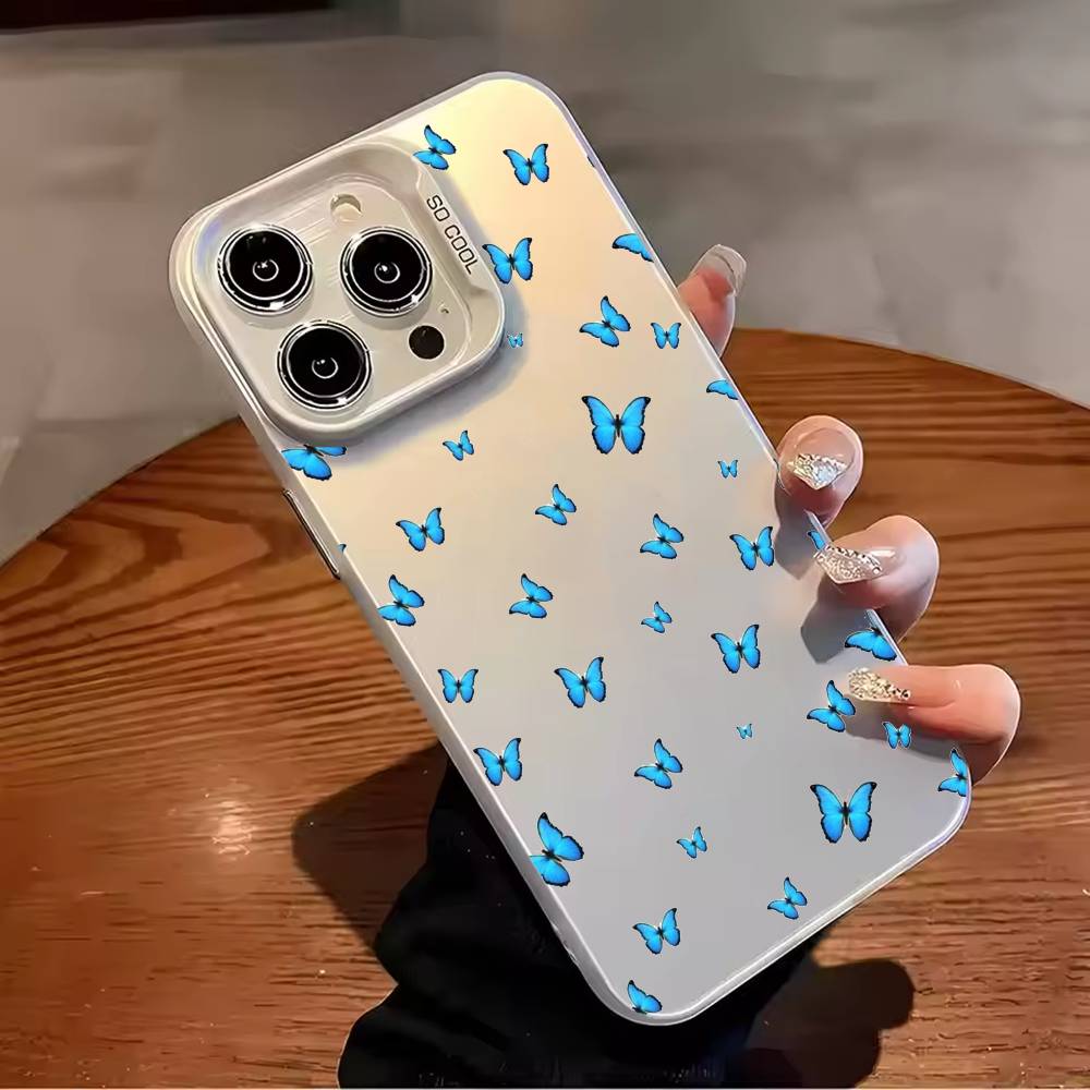 Cartoon Beatiful Butterfly Phone Case For iPhone 17 16 15 14 13 12 11 Pro Max Plus Silver candy Matte Cover