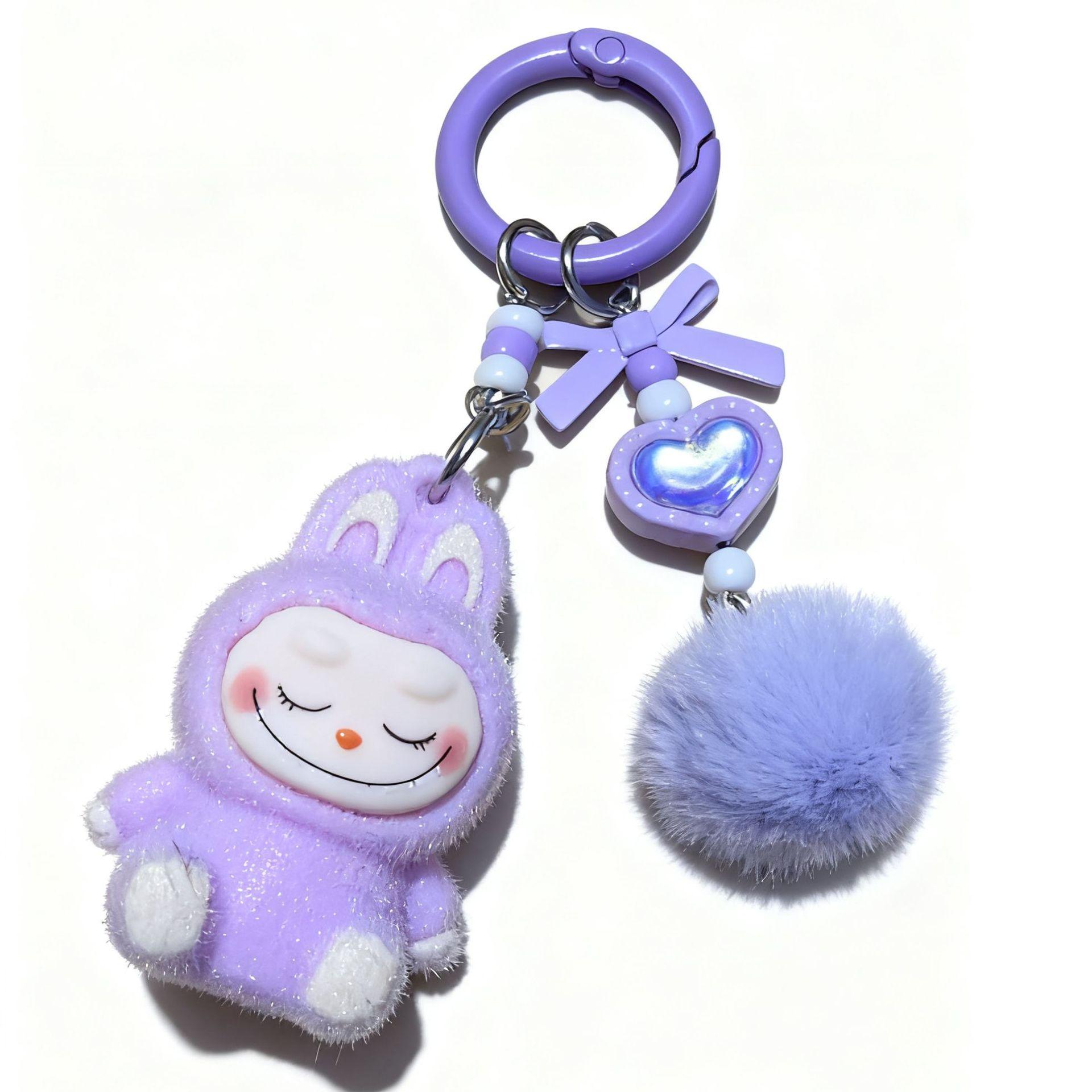 

Flocking Sitting Doll Girl Bag Pendant Cute Student Pendant Keychain 1PC