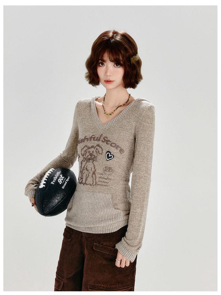 American Chic Slim-Fit Long-Sleeve Little Dog Hoodie for Women - Early Autumn Design