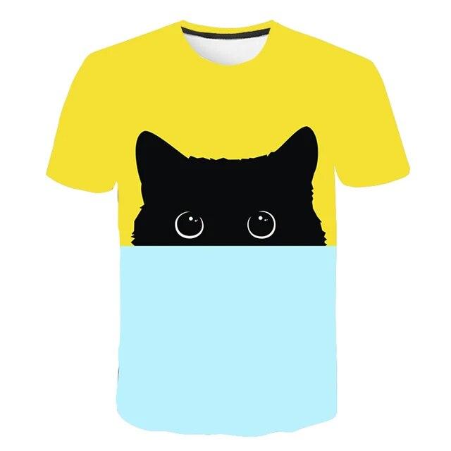 Cat Girls T Shirt Clothes Boys Girls Animal Children 3D T-Shirt Kids Summer Cat Lively Cute Funny Baby T Shirts Tops 4-14Y