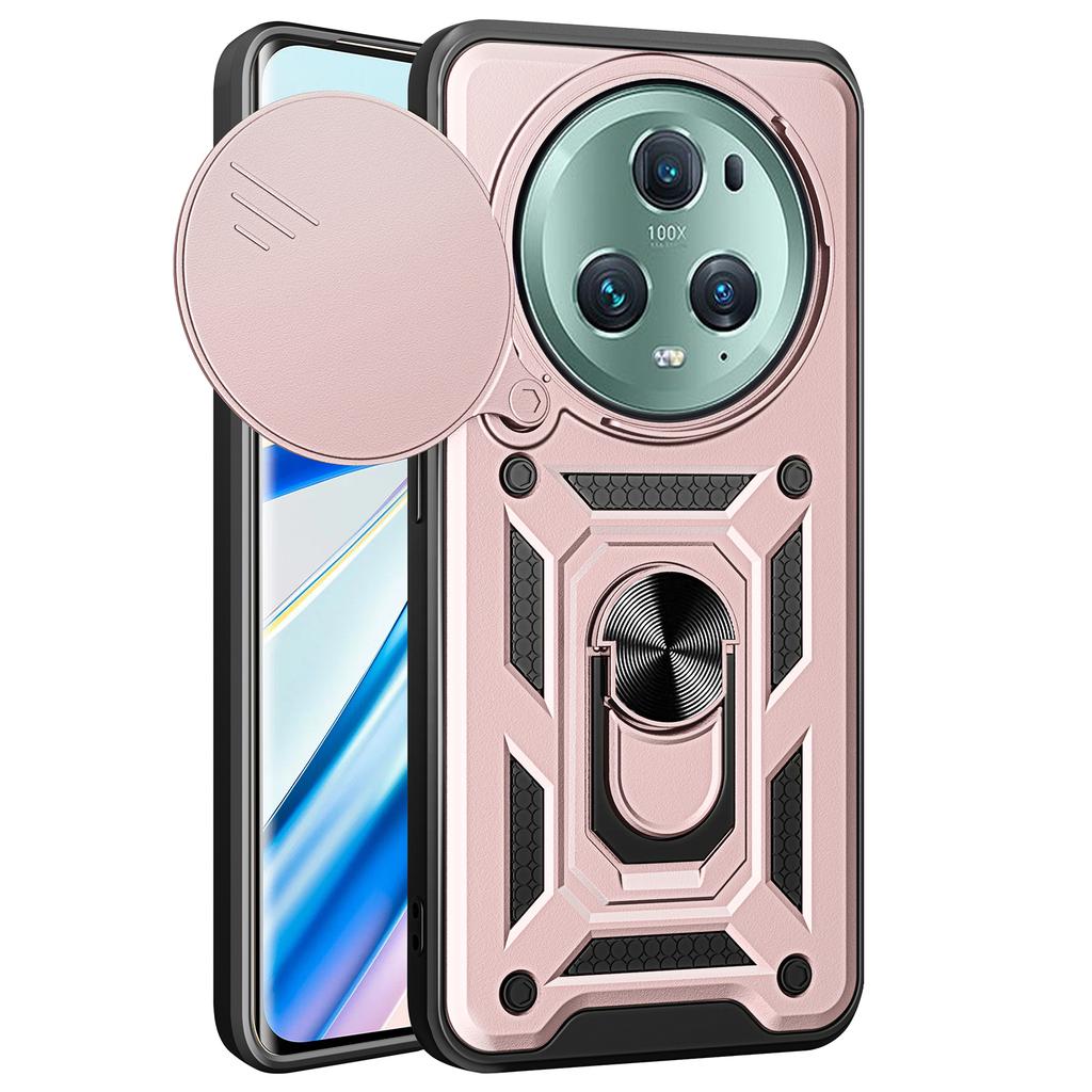 For Honor Magic5 Pro Case with Slide Camera Lid PC+TPU Kickstand Phone Cover