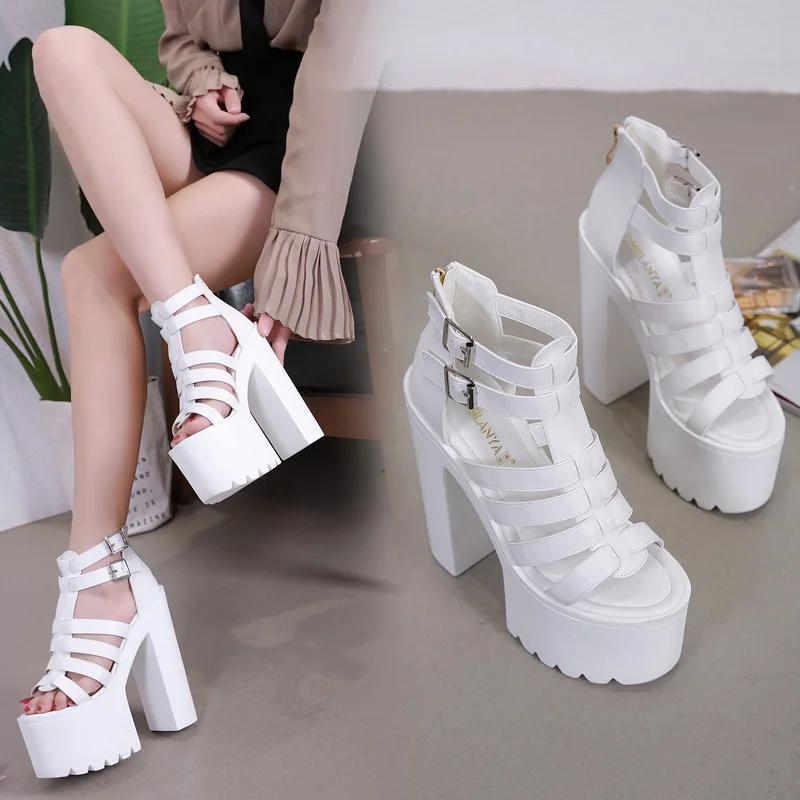 Fashion 14CM Women Sandals High Heels Summer Fashion Ankle Buckle Strap Female Gladiator Sandals Platform Shoes Block Heels