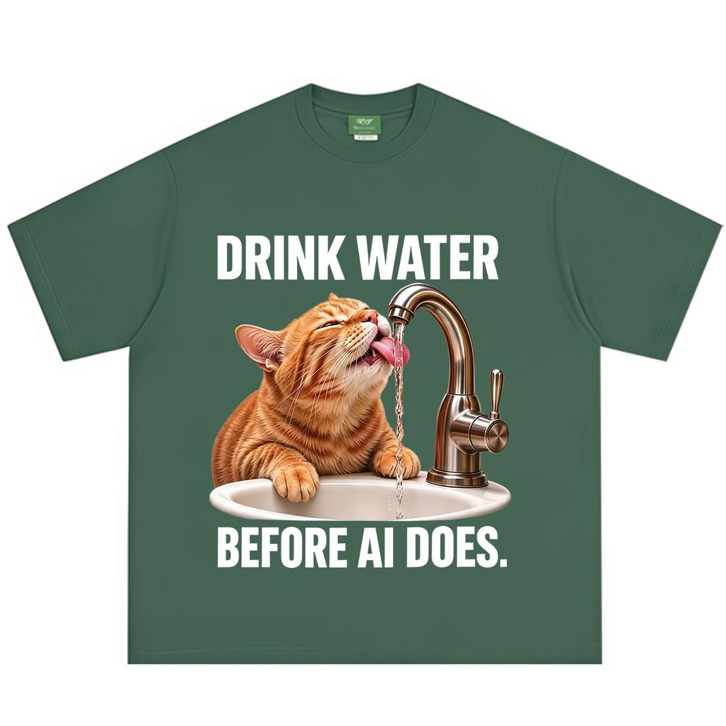 Drink Water Before Ai Does Funny Meme Tshirt Unisex Unisex Vintage Fashion Tshirt Shortsleeved Loose Casual Cotton Tshirts Tops
