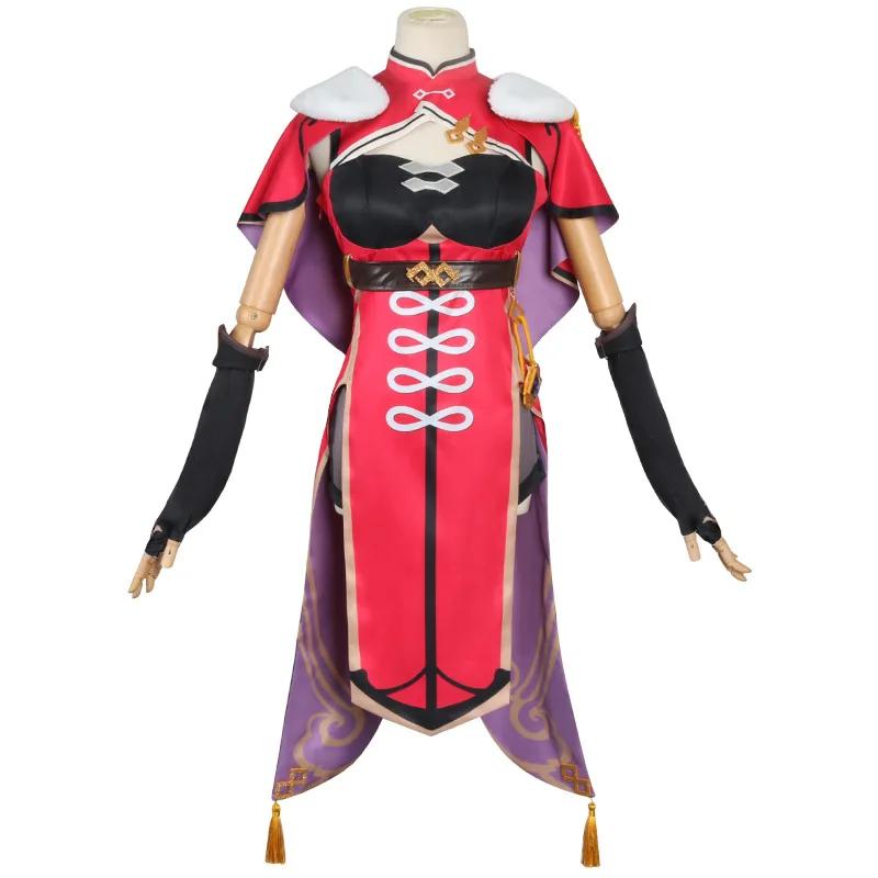   Beidou Cosplay Costume Beidou Cosplay Costume Women Black Red Costume Halloween Dress Cloak Full Set
