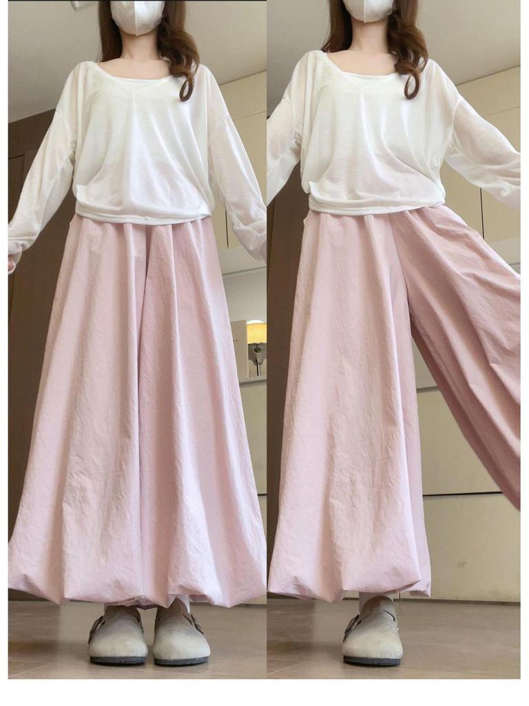 Women's Slimming Wide-Leg Bud Pants - Summer 2026, Yellow, College Style, Loose Straight-Leg, Drapey