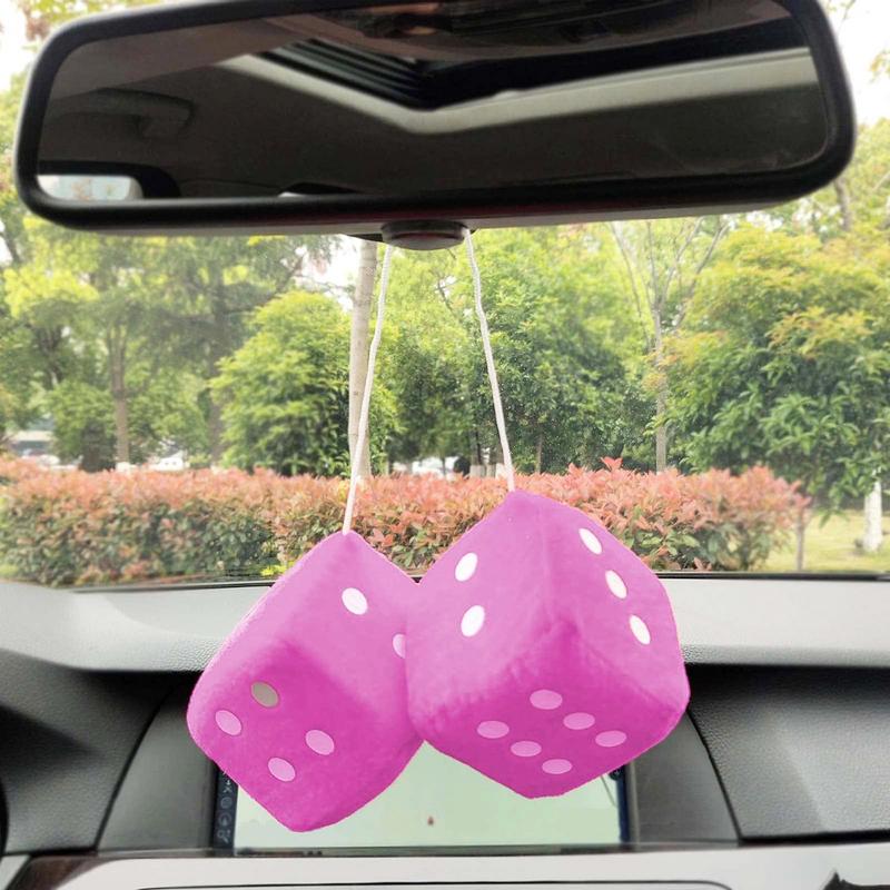 Dice Design Car Hanging Ornament Retro Auto Mirror Hanging Accessories Car Decoration Fuzzy Interior Ornament for Truck SUV