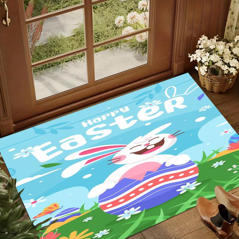 Happy Easter Bunny Cartoon Area Rug Non-Slip Floor Mat Decor Carpet for Bedroom Living Room Kids Room Home Festival Decoration