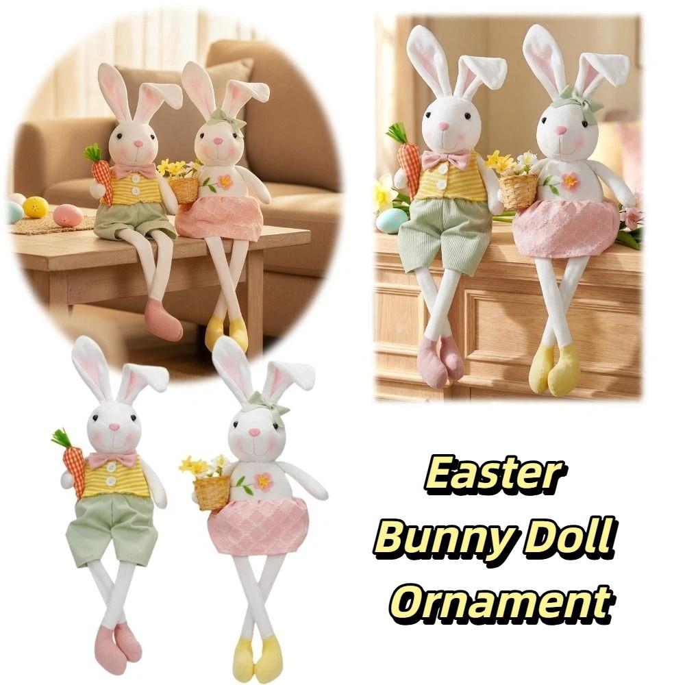 Carrot Flower Basket Easter Rabbit Decoration Adjustable Long Legged Rabbit Doll Office Desk