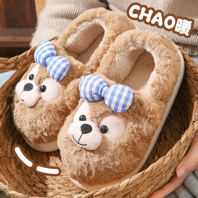 Cotton slippers women's autumn and winter cute bears wear thick-soled home non-slip bags and velvet thermal shoes