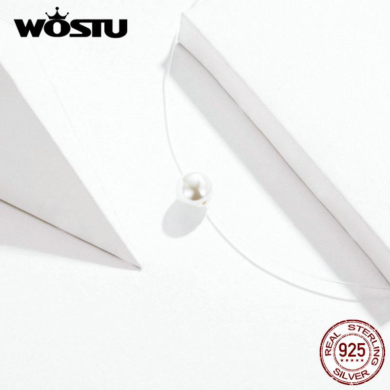 WOSTU 925 Sterling Silver Link Chain Natural Pearl Necklace For Women Wedding Party Jewelry CQN372Gift