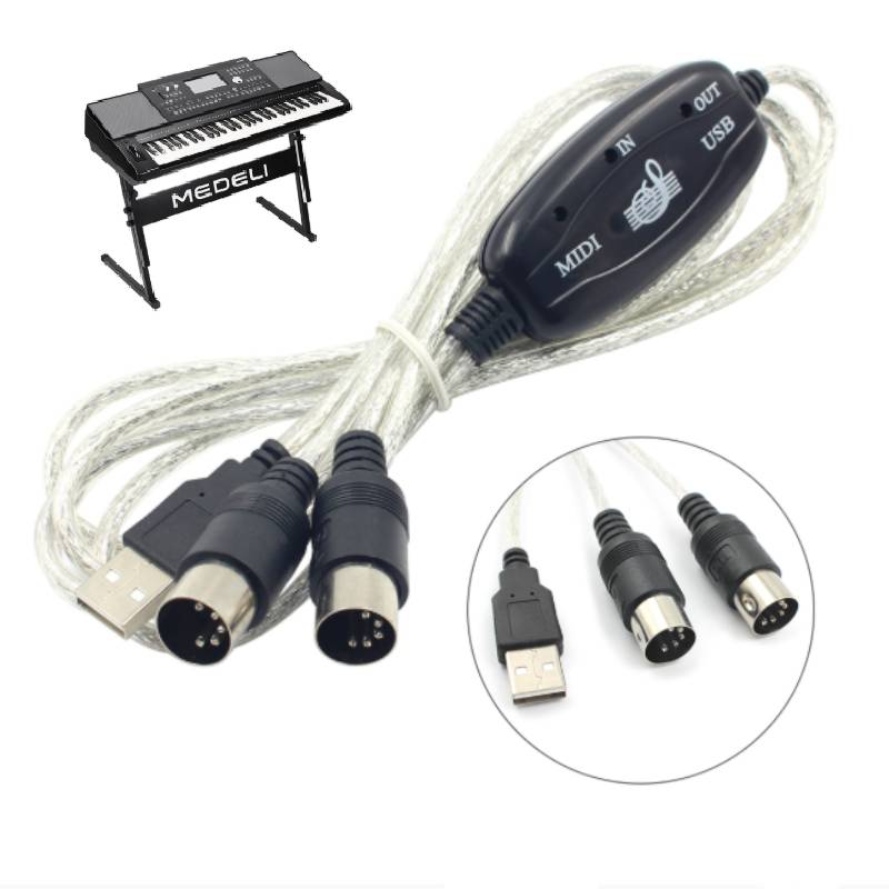 USB IN-OUT MIDI Adapter Cable Electronic Keyboard Converter Cord Laptop PC to Music Keyboard Audio Cable for Windows7/8/10 Vista