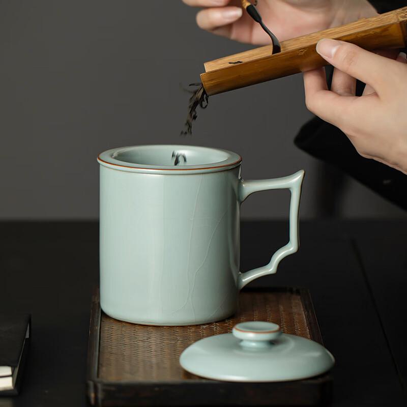 TANGFENG Li Guilian Ru Kiln Ceramic Tea Cup with Infuser Gift Set