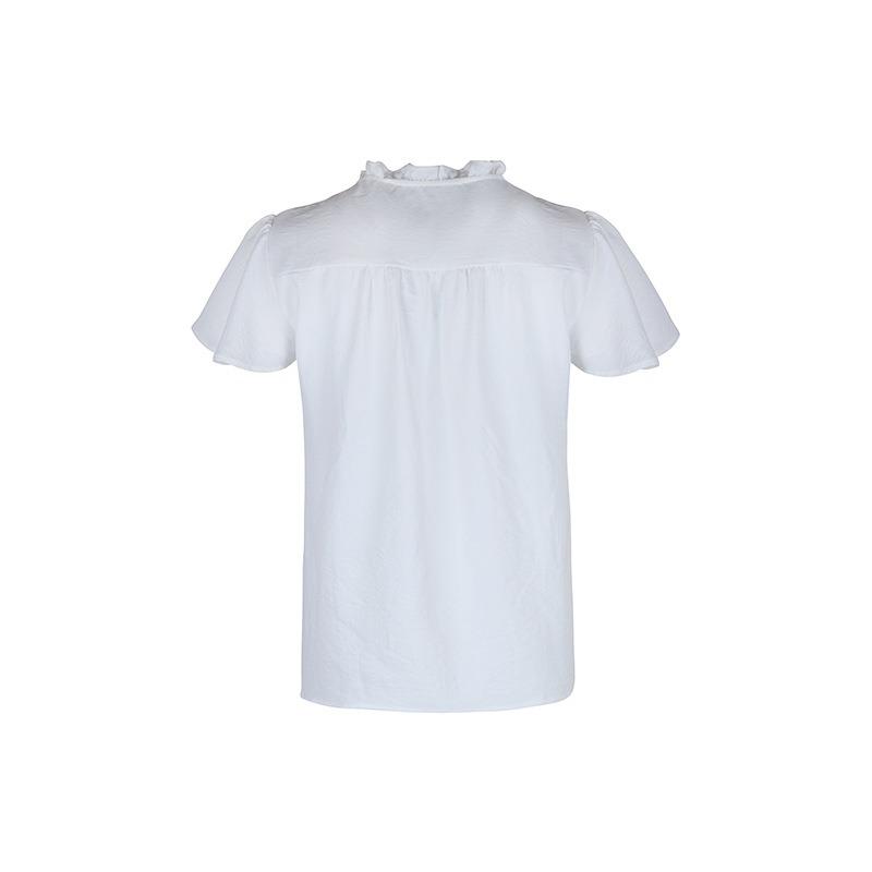 Letní Nová Vintage Halenka s Výstřihem do V Bílá Vyšívaná Dámská Módní Krátký Rukáv Elegantní Ležérní Blůza Dámská Slim Fit Jednobarevná Dámská Košile 24735