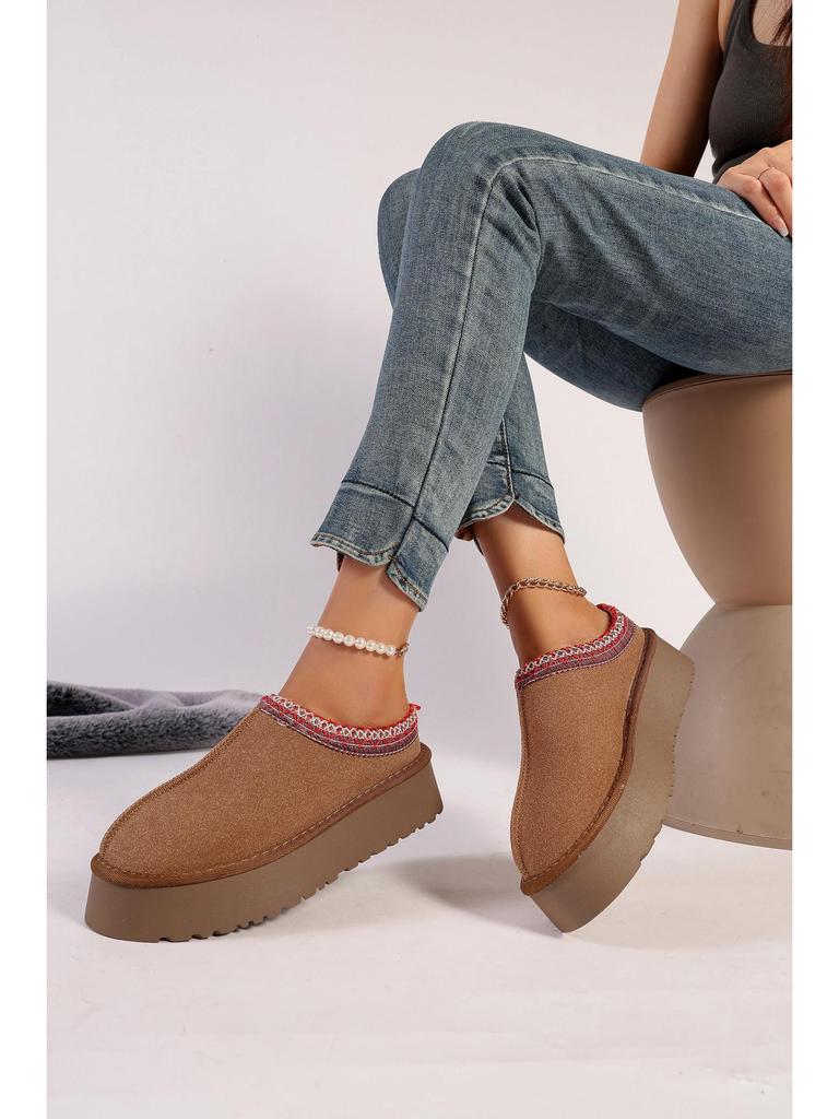 2024 Women's Platform Wool Slippers - Thick Sole, Furry, Plus Size, Outdoor, Warm Cotton