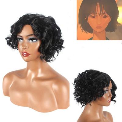 Women Squid HoYeon Cosplay Wig Jiang Xiao 067 Cosplay Wig Short Wig Curly Hair Black Curly Hair Wigs