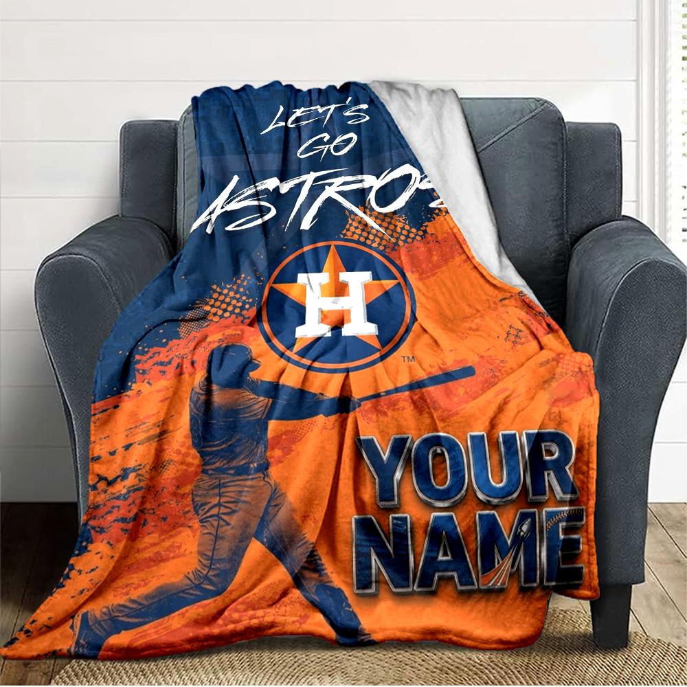 Name Custom Houston Astros Print Flannel Blanket High Quality Warm Comfortable Cover for All Seasons Perfect for Gifts Home Decor