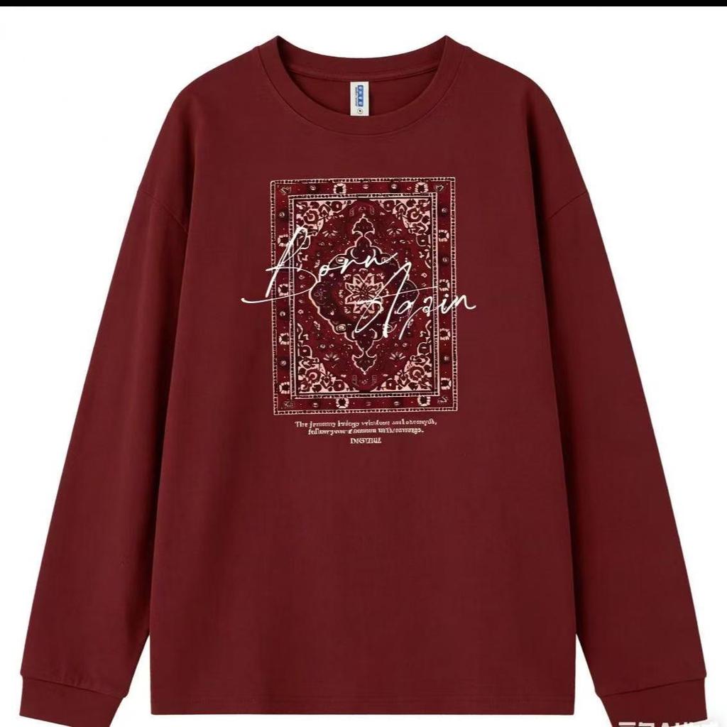 100% Cotton Vintage Print Long Sleeve T-Shirt, Lazy Style Versatile European-American Early Autumn Fashion