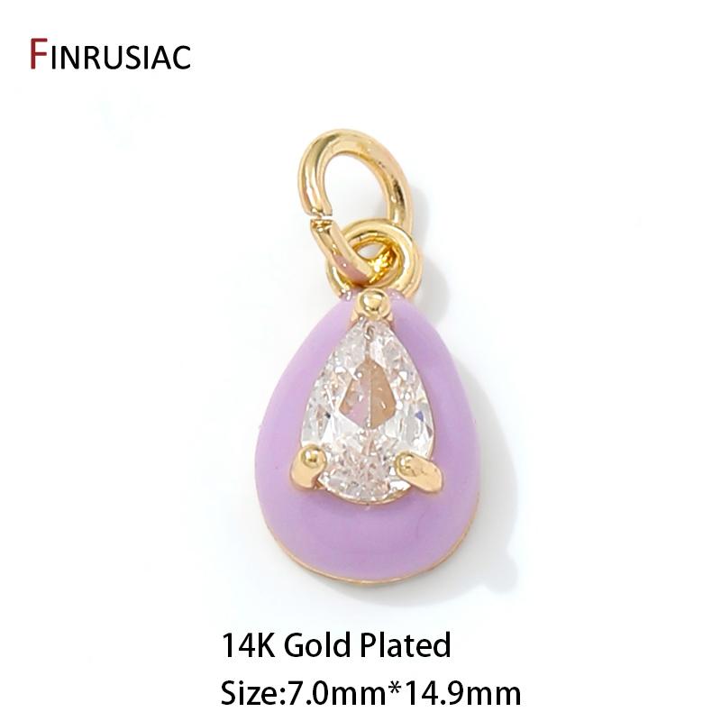 

14K Gold Plated Brass Colorful Enamel Zircon Droplet Charms Pendants,Jewelry Pendants,DIY Necklace Bracelet Making Accessories 2 pieces