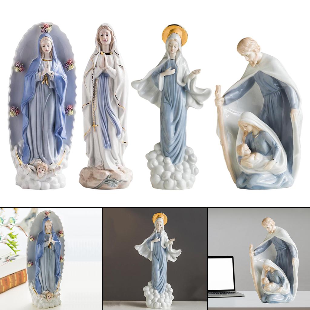 Jesus Christ Statue Sculpture Mary Statuette Figurine Christian Catholic Holy Object Modern Home Ceramic Decoration