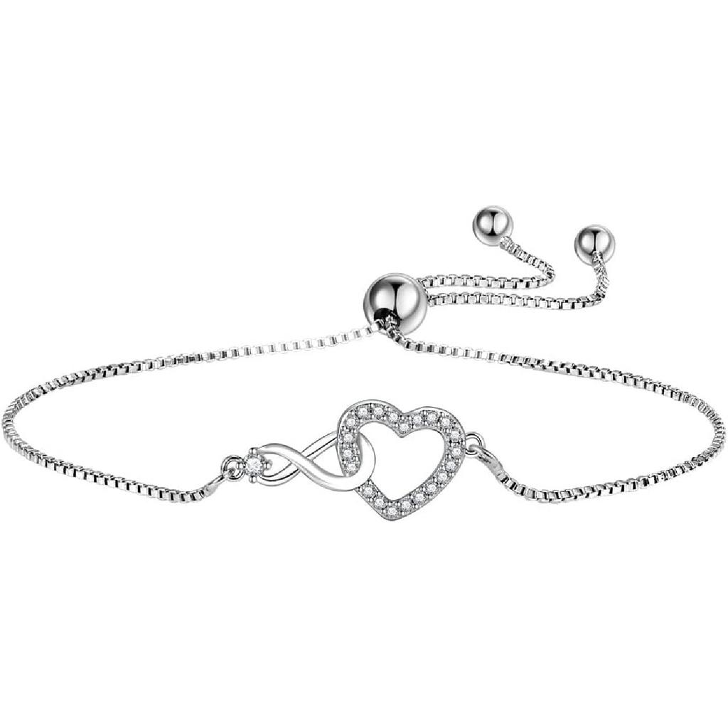kelistom 925 Sterling Silver Bracelets for Women Teens, Love Heart Charm Chain Bracelet Bangle Fashion Jewelry Gifts