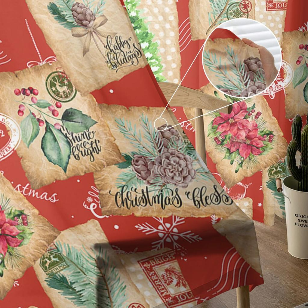Christmas Retro Envelope Stamp Bedroom Transparent Sheer Curtains Holiday Decoration Window Voile Tulle Curtain